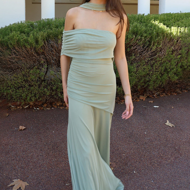 Damen Raffiniertes schulterfreies Maxikleid mit Rüschendetails R&B