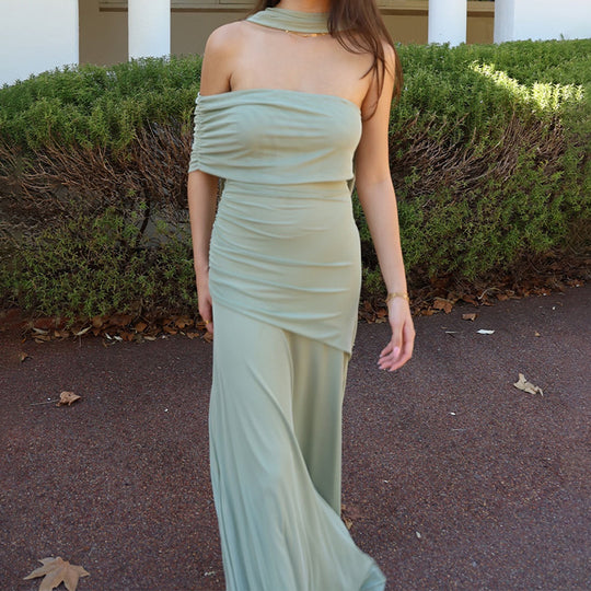 Damen Raffiniertes schulterfreies Maxikleid mit Rüschendetails R&B