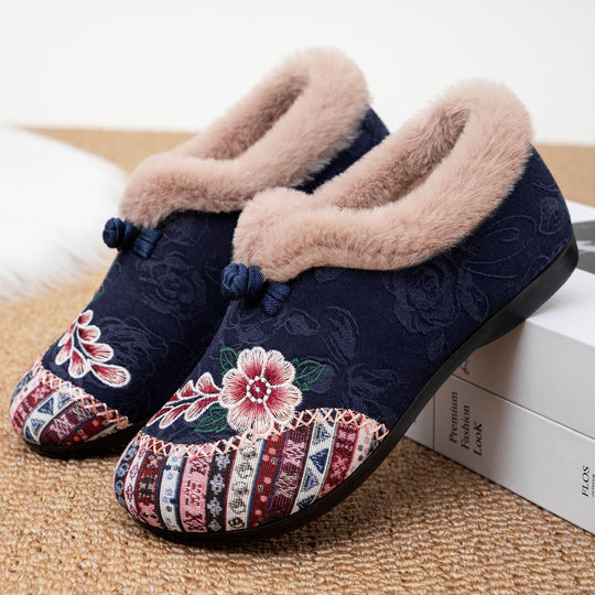 Damen Kuschelige Hausschuhe mit floralem Design und weichem Innenfutter R&B