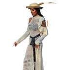 Damen schulterfreies Netzkleid mit eleganten Rüschen R&B