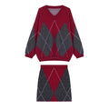 Damen Skandinavisches Strickensemble mit V-Ausschnitt und Rautenmuster