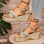 Damen Glitzernde Wedge-Sandaletten mit modischem Riemen-Design und komfortablem Fußbett R&B
