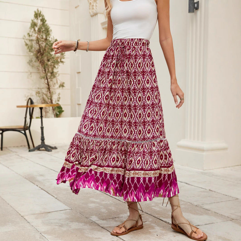 Damen Bohemian Stufen Maxi Rock R&B