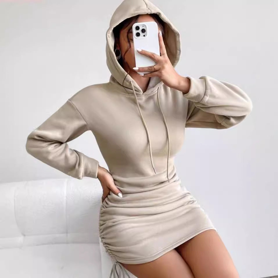 Damen Kapuzenkleid mit gerafftem Saum und bequemem Schnitt R&B
