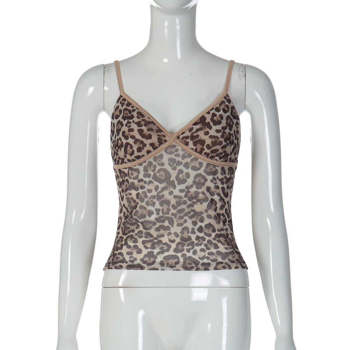 Damen Trägertop mit Leopardendruck und transparenter Verarbeitung R&B