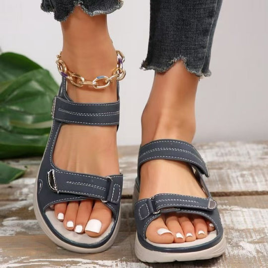 Damen Bequeme Riemchen-Sandalen mit ergonomischem Fußbett und verstellbaren Klettverschlüssen R&B