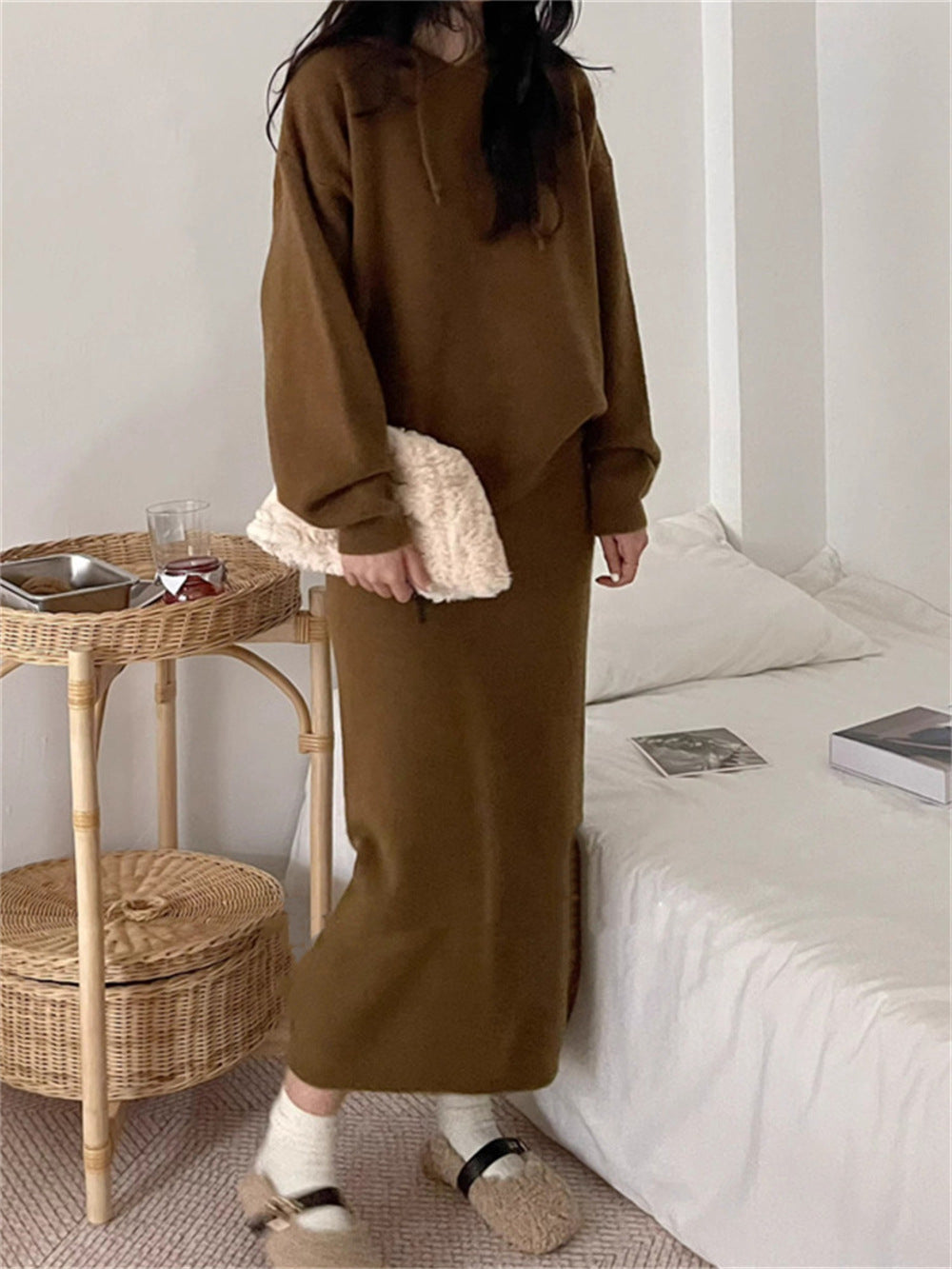 Damen Hoodie Kleid mit praktischer Kängurutasche und weitem Schnitt R&B