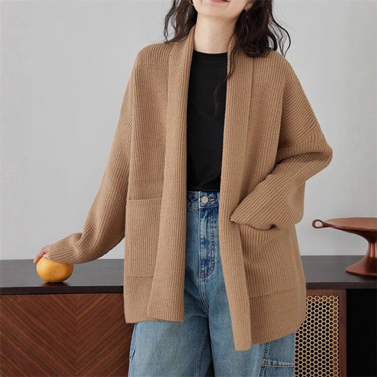 Damen Weicher Strickcardigan mit Rundhalsausschnitt und lässigem Schnitt R&B