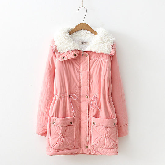 Damen gerade geschnittene Winterjacke mit kunstfellbesetztem Kragen und praktischen Taschen R&B
