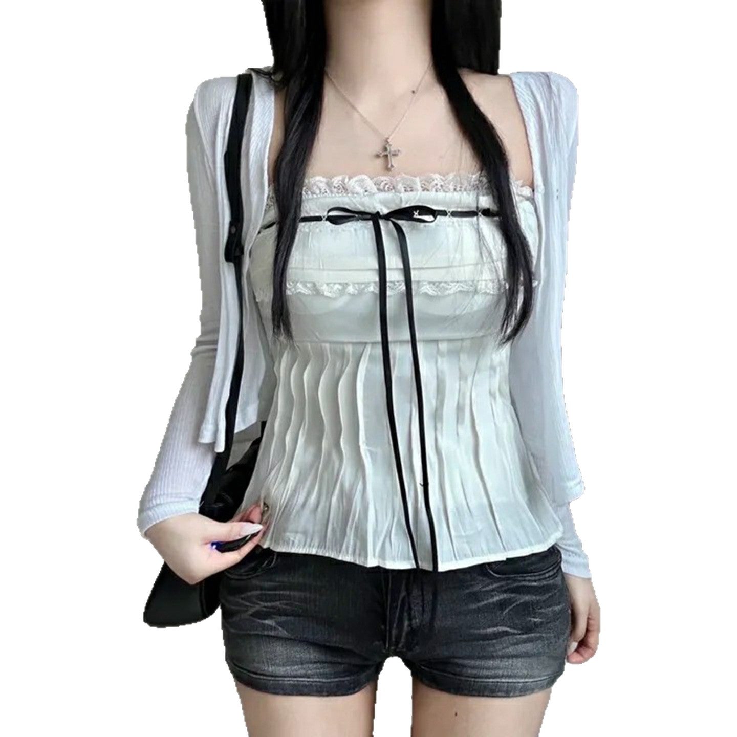 Damen Off-Shoulder Blusenshirt mit Rüschen und BindR&Band R&B