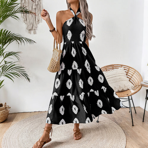 Damen Boho Maxikleid mit asymmetrischen Trägern R&B
