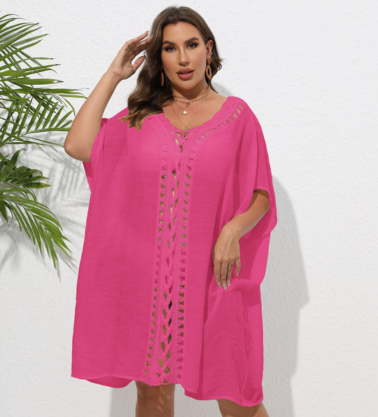 Damen Luftiger Strandkimono mit dekorativer Häkelspitze R&B