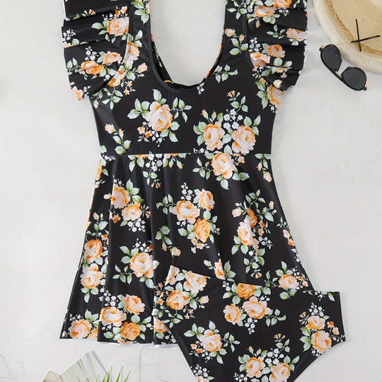 Damen Einteiler Badeanzug mit Rüschendetails und floralem Design R&B