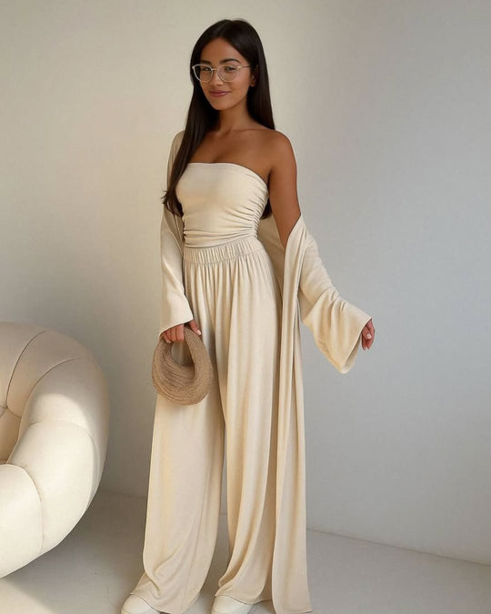 Damen elegantes 3-teiliges Set mit weitem Hosen und tailliertem Oberteil R&B