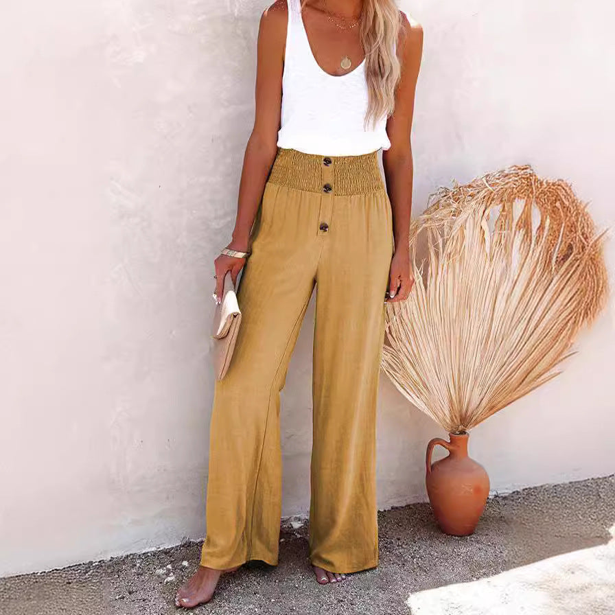 Damen Weite Hochbundhose mit dekorativen Knöpfen R&B