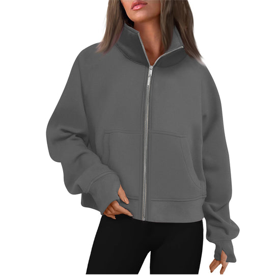 Damen bequeme Sweatjacke mit hohem Kragen R&B