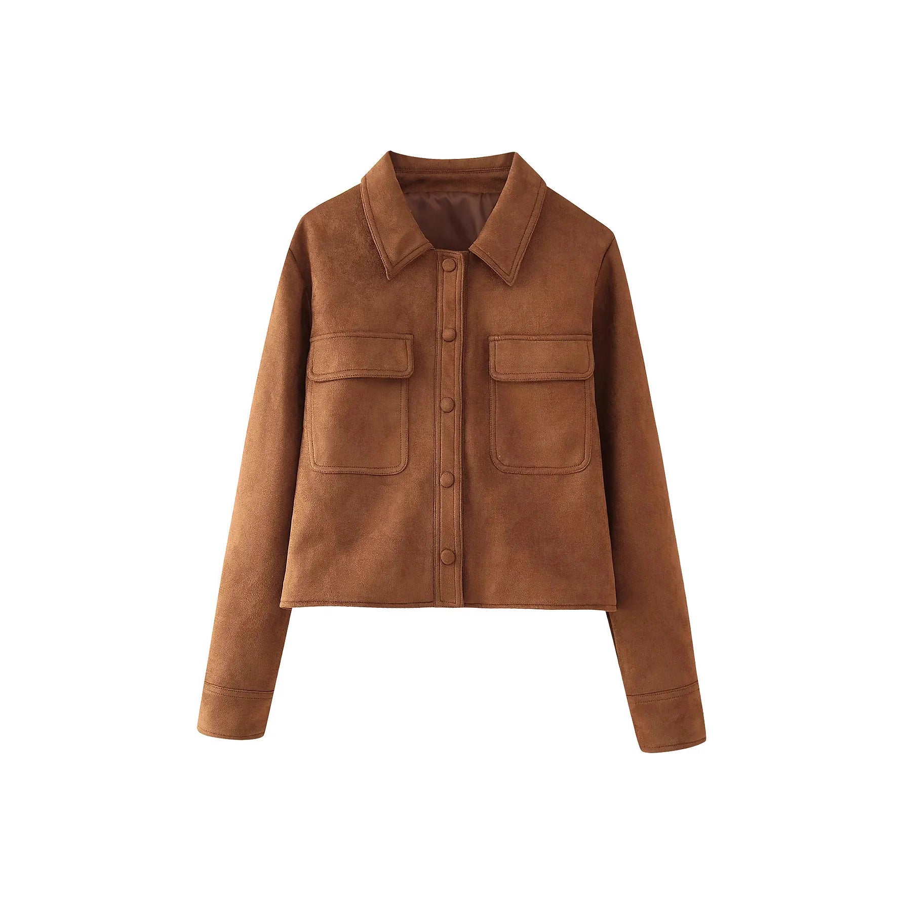 Damen modische Kurzjacke aus Wildlederimitat mit praktischen Taschen und elegantem Kragen R&B