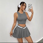 Damen Sportliches Crop-Top und Minirock Set R&B