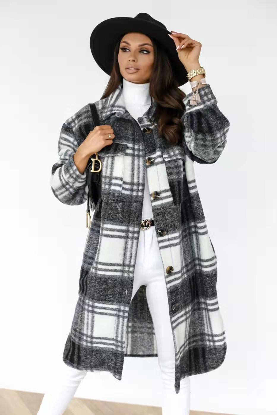Damen Karierter Oversized-Hemd-Mantel mit praktischen Taschen R&B