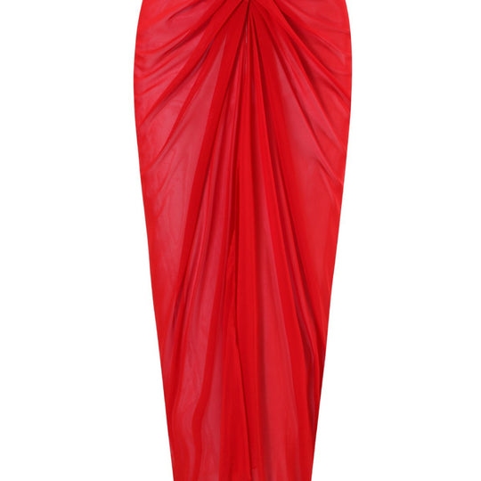 Damen einseitiger Badeanzug mit elegantem Drapierungsdesign und passendem Pareo R&B