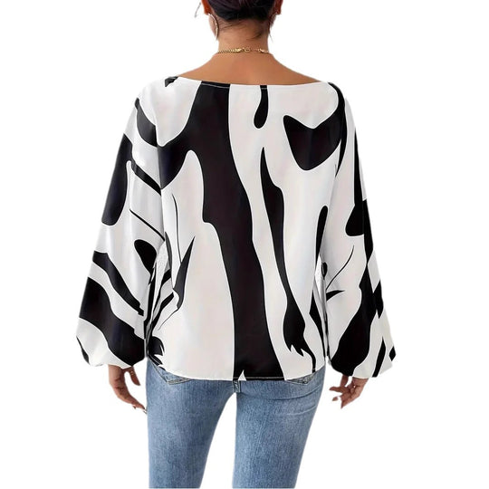 Damen Satin-Bluse mit asymmetrischem Schnitt und auffälligem Print R&B
