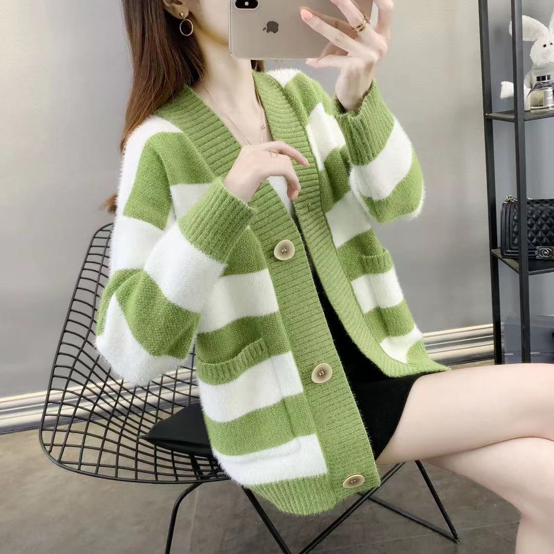 Damen Grobstrick-Cardigan mit Breton-Streifen und praktischen Taschen R&B