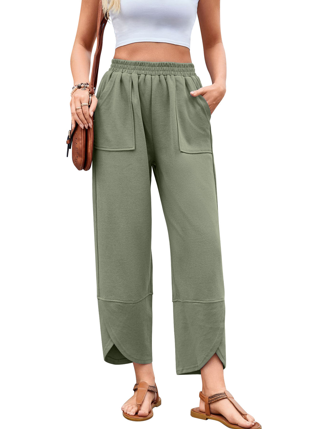Damen weit geschnittene Freizeithose mit elastischem Bund und praktischen Taschen R&B