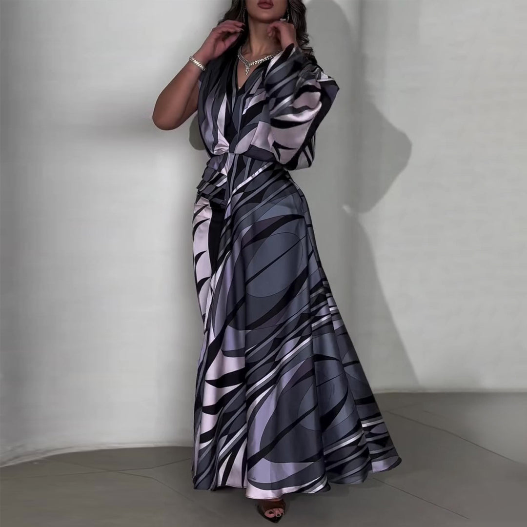 Damen Maxikleid mit innovativem Wickeldesign und schwingendem Saum R&B