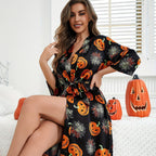 Damen-Halloween-Themen-Satin-Robe mit Gürtel R&B