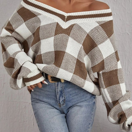 Damen Oversize-Karo-Pullover R&B