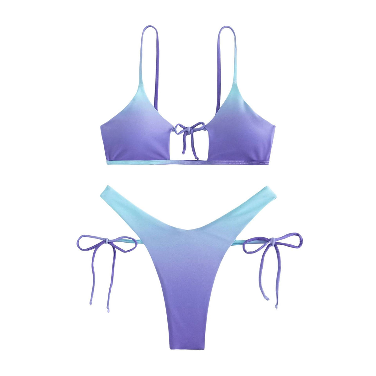Damen Triangel-Bikini mit anpassbarem Knoten-Design und elegantem Farbverlauf R&B
