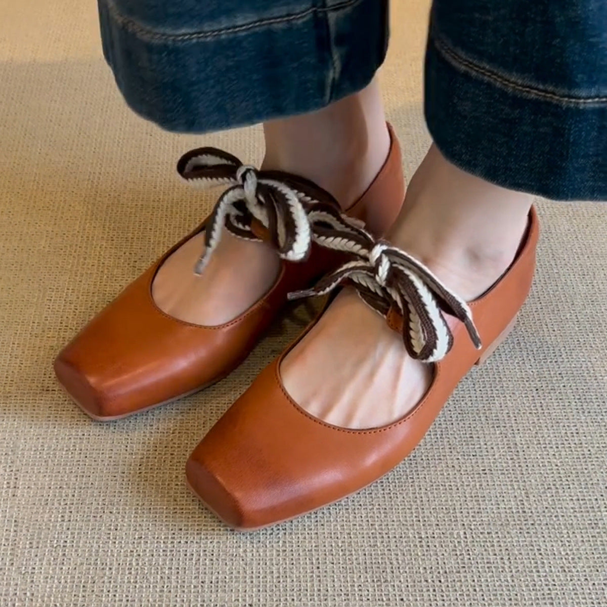 Damen elegante Ballerinas mit modischem SchnürDesign und komfortablem Blockabsatz R&B