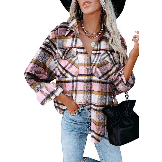 Damen Karierte Overshirt Jacke R&B