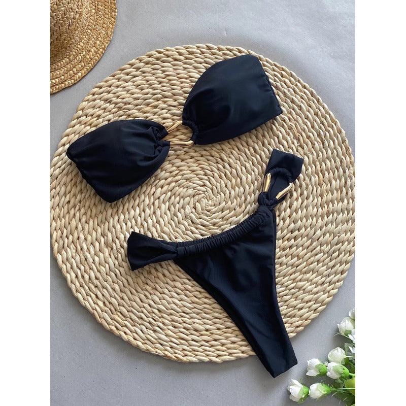 Damen Bandeau-Bikini-Set mit edlem Ringdetail R&B