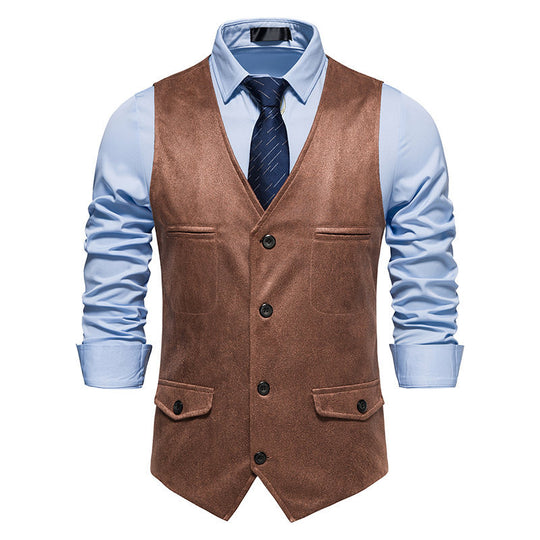 Herren elegante Weste aus Kunstleder mit praktischen Taschen R&B