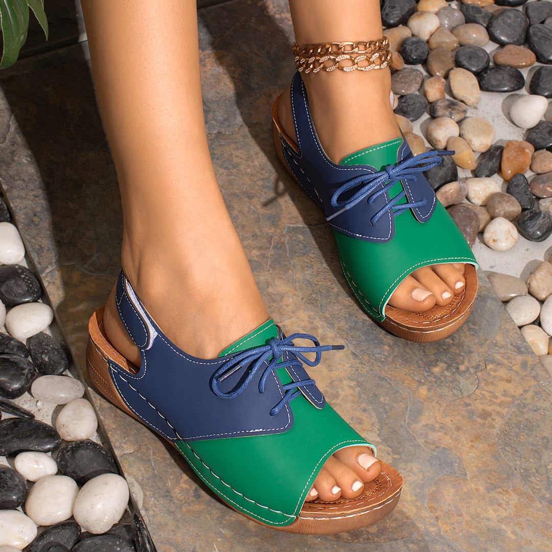 Damen lässige Slipper mit Schnürung und offenem Zehenbereich R&B