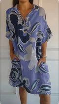 Damen luftiges Strandkleid mit modischem Muster und seitlichen Taschen