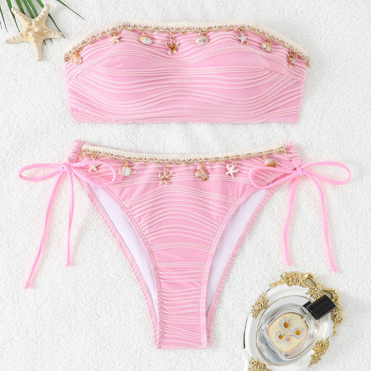 Damen Bandeau Bikini mit Muschelverzierung R&B