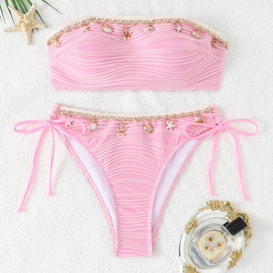 Damen Bandeau Bikini mit Muschelverzierung R&B