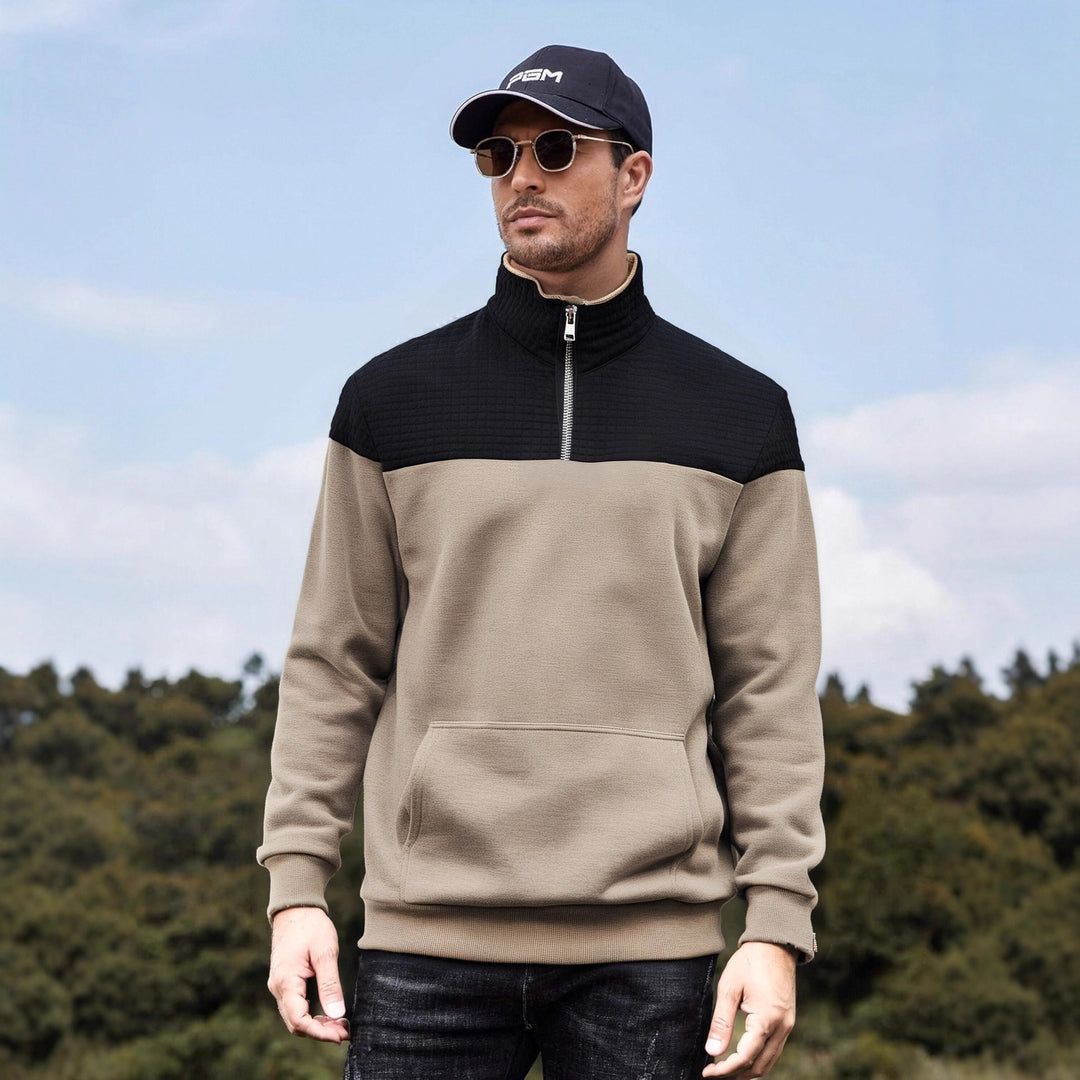 Herren funktionale Sweatjacke mit hochschließendem Kragen und praktischer Kängurutasche R&B