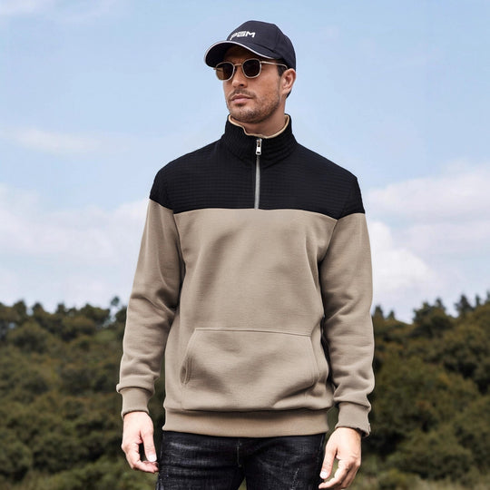Herren funktionale Sweatjacke mit hochschließendem Kragen und praktischer Kängurutasche R&B