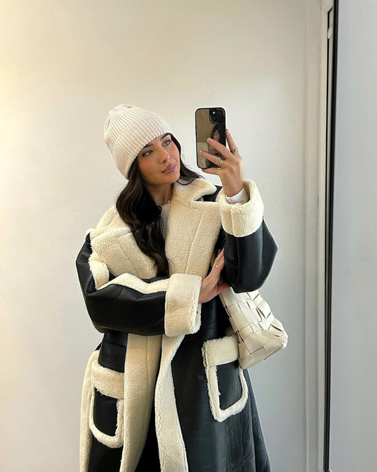 Damen Oversized Kunstfelljacke mit Taschen und elegantem Schnitt R&B