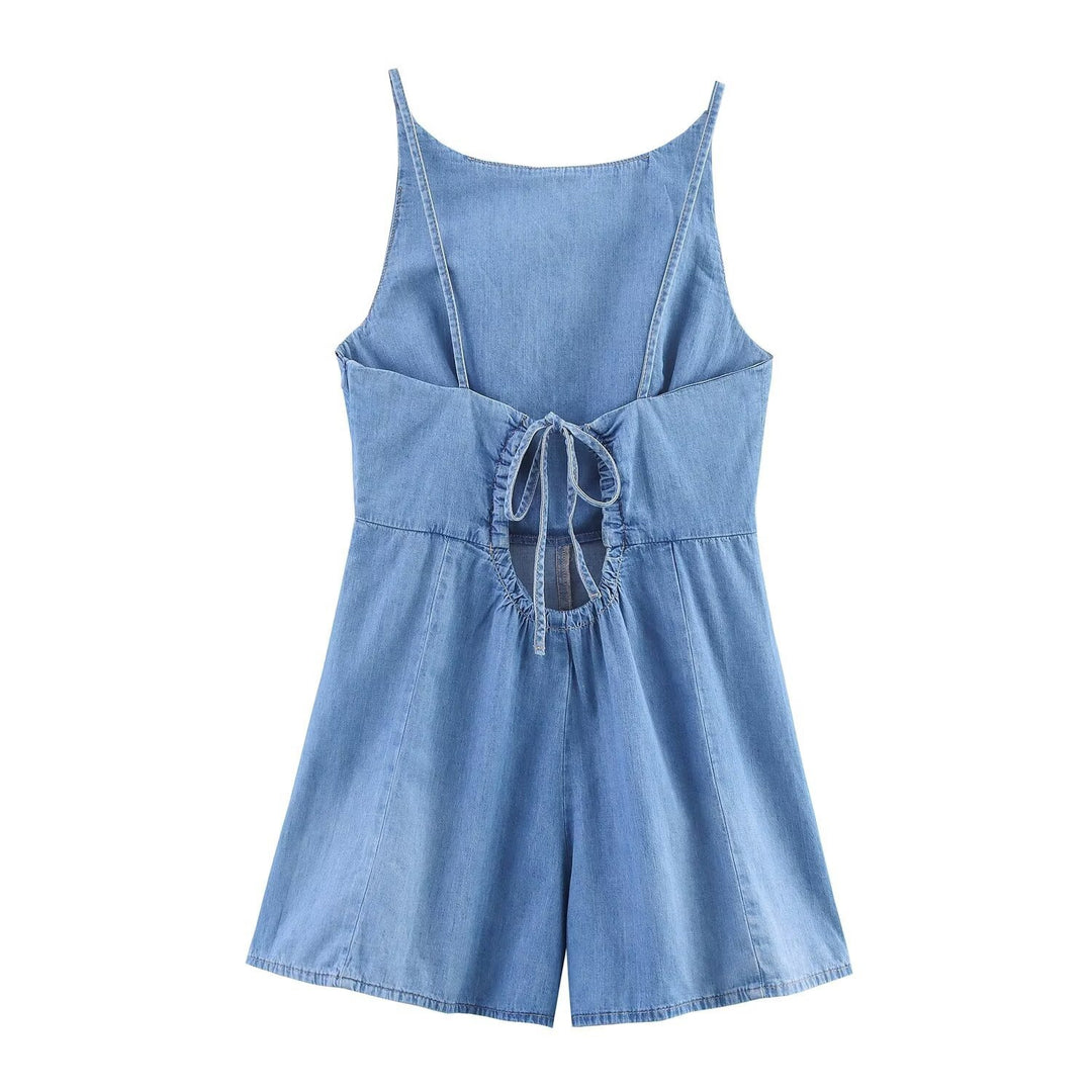 Damen Denim Jumpsuit mit schmalem Schnitt und verstellbaren Trägern R&B