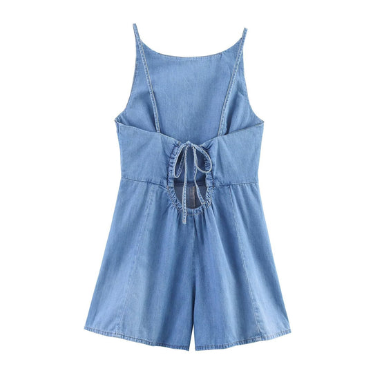 Damen Denim Jumpsuit mit schmalem Schnitt und verstellbaren Trägern R&B