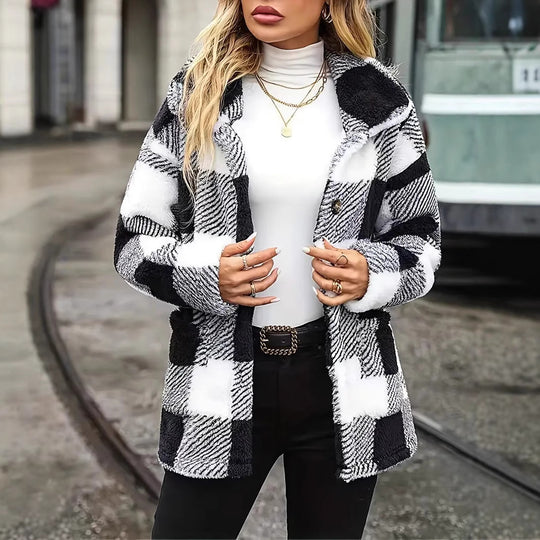 Damen Kuschelige Karofleecejacke im Casual-Stil R&B