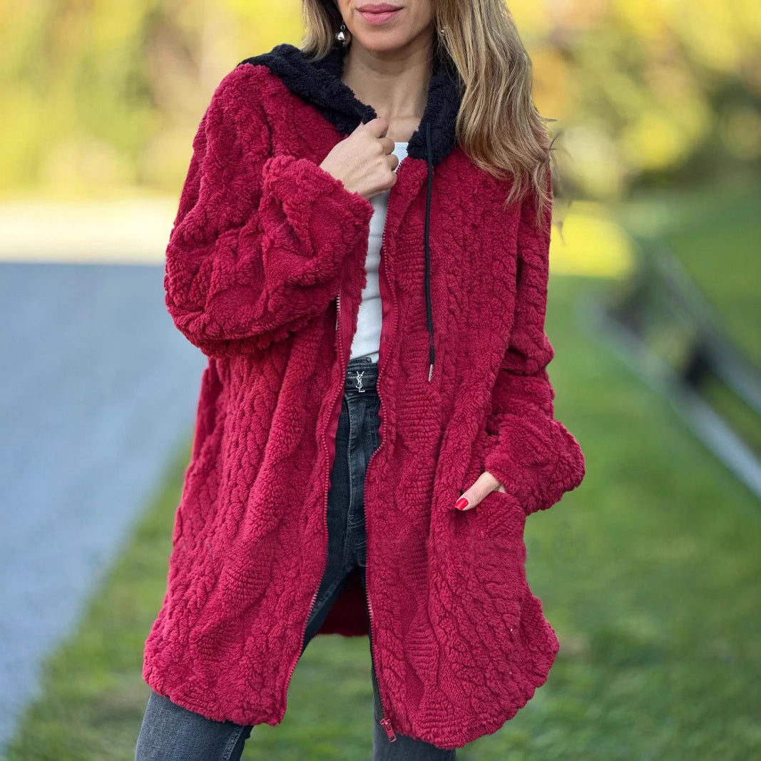 Damen kuschelige Fleecejacke mit Kapuze R&B