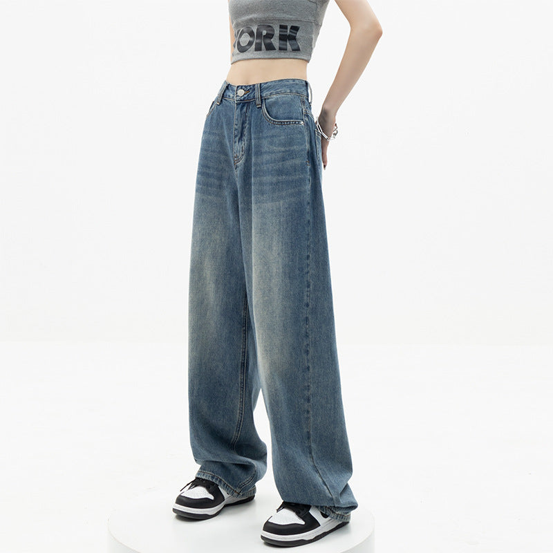 Damen Weite High-Waist Jeans mit lässigem Schnitt und ausgefranstem Saum R&B