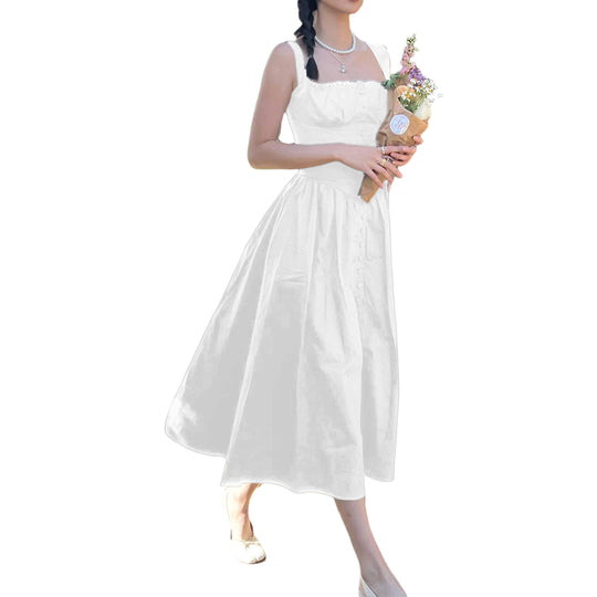 Damen Maxi-Kleid mit knöpfbarem Oberteil und schwingendem Rock R&B