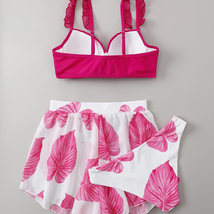 Damen Bikini-Set mit Rüschendetails und fließendem Rock R&B