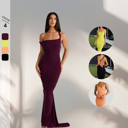 Damen figurbetontes Abendkleid mit elegantem Halterdesign und schwingendem Saum R&B